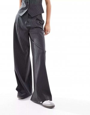 Коордные широкие брюки серого цвета в тонкую полоску ASOS