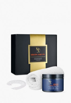 Набор для ухода за волосами Von U подарочный корейский / Восстановление и питание Маска волос 480 мл + Шапочка Полотенце Keratin Hair SPA Gift Set. Цвет: черный