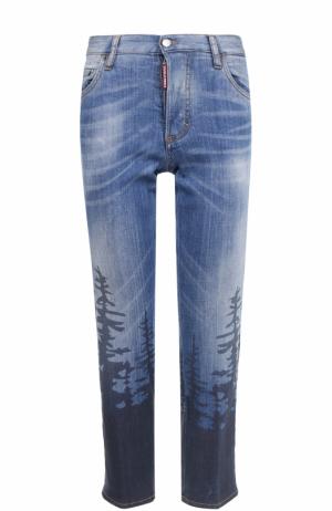 Укороченные джинсы прямого кроя с принтом Dsquared2. Цвет: синий