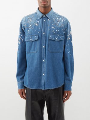 Джинсовая рубашка с карманами и декором , синий Gucci