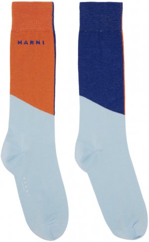 Синие и оранжевые носки в стиле колор-блок Marni
