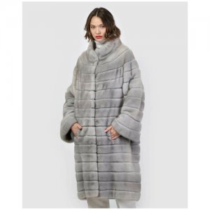 Пальто , норка, силуэт прямой, пояс/ремень, размер 48, серый Mala Mati. Цвет: серый
