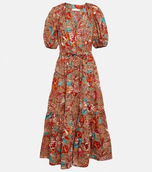 Платье миди Olina из хлопка с принтом ULLA JOHNSON, разноцветный Johnson
