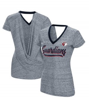 Женская темно-синяя футболка с v-образным вырезом и вырезом, топ запахом на спине Cleveland Guardians Halftime , темно-синий Touch