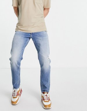 Эластичные суженные книзу джинсы винтажного выбеленного цвета с выбеленным эффектом и рваной отделкой -Голубой ASOS DESIGN