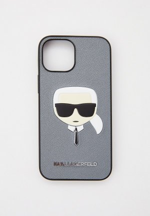 Чехол для iPhone Karl Lagerfeld 13 mini, PU Saffiano Karls Head Silver. Цвет: серый