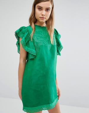 Зеленое платье с вышивкой Style Mafia. Цвет: зеленый