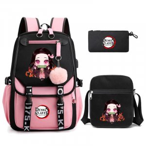 3 шт./компл., рюкзаки Demon Slayer Kamado Nezuko для девочек, школьная сумка в стиле аниме, подростков, студентов, холст, рюкзак ноутбука, женский Bandai
