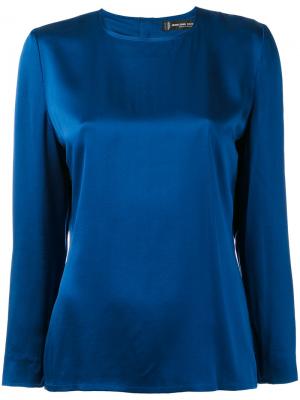 Минималистичная блузка 1990-х годов выпуска Jean Louis Scherrer Vintage. Цвет: синий