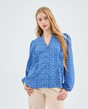 Женская блузка с длинными рукавами и рюшами Compañía Fantástica, синий Compania Fantastica