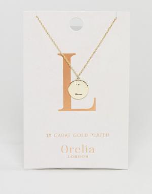 Позолоченное ожерелье с инициалом L на подвеске-диске Orelia. Цвет: золотой