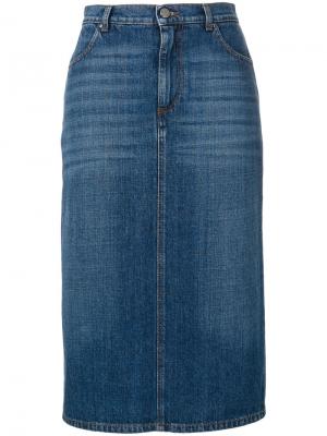 Джинсовая юбка с потертой отделкой Alexa Chung. Цвет: синий