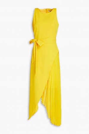 Многослойное плиссированное платье миди из крепа и шифона BADGLEY MISCHKA, желтый Mischka