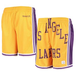 Классические шорты из твердой древесины Youth Gold Los Angeles Lakers с сетчатой ​​отделкой и большим лицом Unbranded