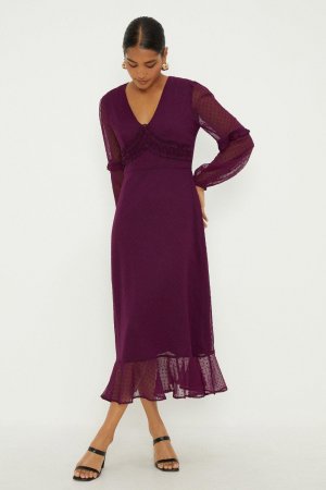 Фиолетовое платье мидакси из шифона добби с V-образным вырезом , фиолетовый Dorothy Perkins