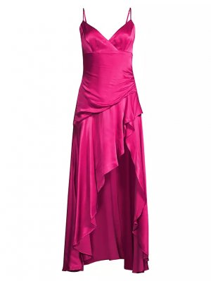Атласное платье макси Sorella с оборками , пурпурный Bardot