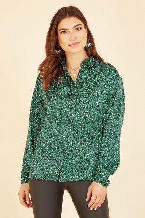 Зеленая свободная рубашка с леопардовым принтом , зеленый Yumi