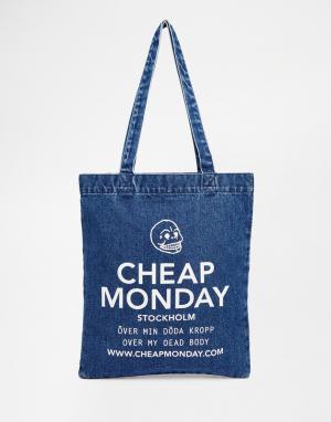 Джинсовая сумка-шоппер с oversize-логотипом Cheap Monday. Цвет: синий лув
