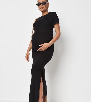 Черное платье макси с короткими рукавами -Черный цвет Missguided Maternity
