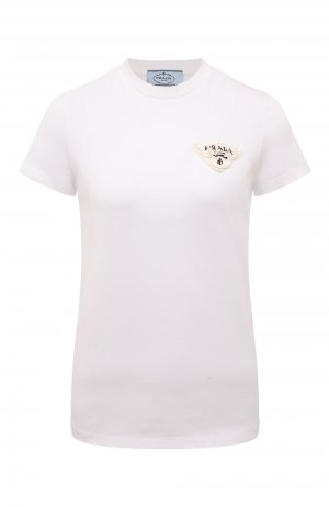 Хлопковая футболка Prada. Цвет: белый