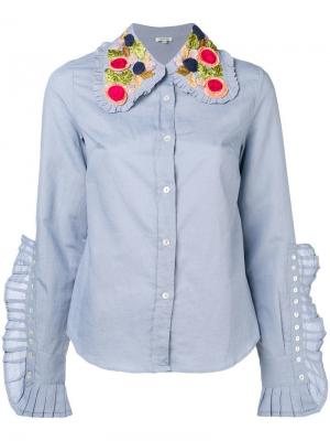Рубашка с воротником вышивкой и рюшами Manoush. Цвет: синий