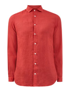 Рубашка из натурального льна в алом оттенке MC2 SAINT BARTH. Цвет: красный