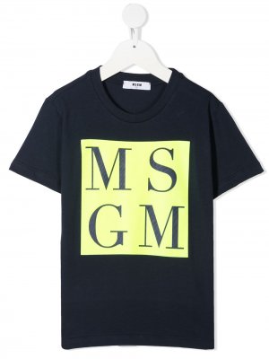 Футболка с логотипом MSGM Kids. Цвет: синий