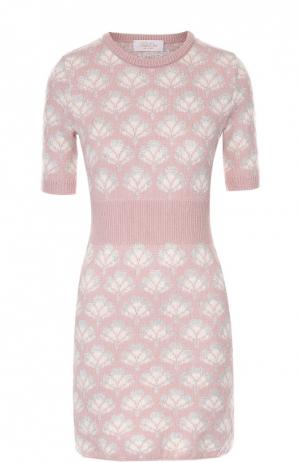 Вязаное мини-платье с коротким рукавом и цветочным принтом Tak.Ori. Цвет: розовый