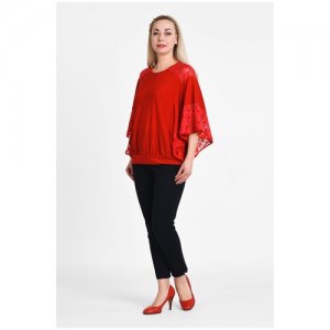 Блуза Olsi, нарядный стиль, свободный силуэт, укороченный рукав, однотонная, размер 58, красный plus size OLS. Цвет: красный