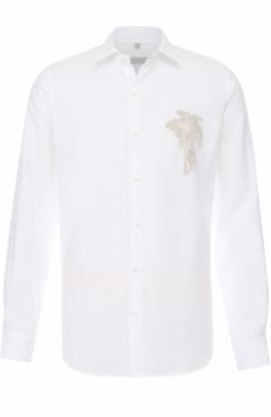Льняная рубашка с отстегивающимся воротником Cortigiani. Цвет: белый
