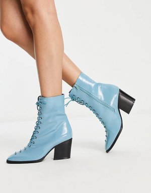 Гламурные лакированные ботинки на шнуровке бледно-голубого цвета Glamorous
