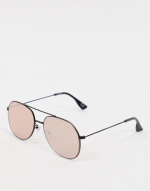Солнцезащитные очки-авиаторы с матовой черной оправой и стеклами цвета розового золота -Черный ASOS DESIGN