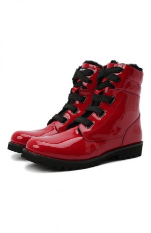 Кожаные ботинки с меховой отделкой Dolce & Gabbana. Цвет: красный