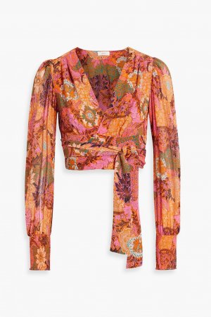 Укороченная блузка Samara из шелкового жоржета с запахом и цветочным принтом , оранжевый A.L.C.