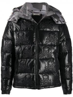 Пуховик с вышивкой Skull Philipp Plein. Цвет: черный