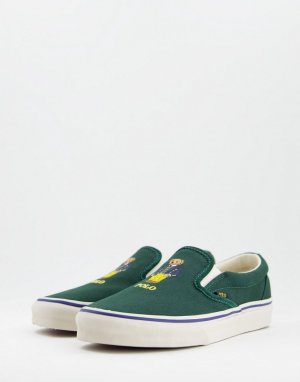 Зеленые кроссовки-слипоны из парусины с логотипом в виде медвежонка -Зеленый цвет Polo Ralph Lauren