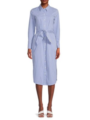 Платье-рубашка в полоску Veronica с поясом , цвет Blue White Derek Lam 10 Crosby