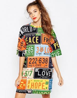 Платье-футболка большого размера с принтом Freedom Love Moschino. Цвет: мульти