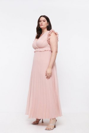 Плюс размер Плиссированная юбка с оборками на плечах Платье макси , розовый Coast