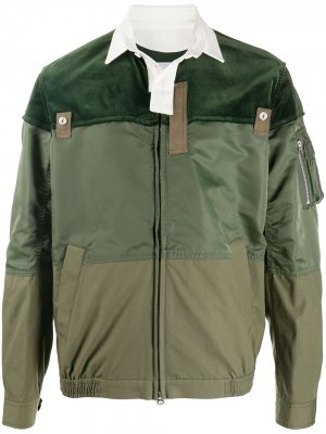 Куртка с контрастными вставками Sacai. Цвет: зеленый