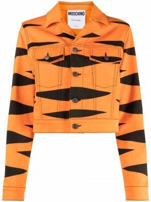 Джинсовая куртка с принтом Moschino. Цвет: оранжевый