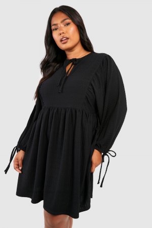 Свободное платье с фактурной блузкой и рукавами Plus boohoo, черный Boohoo