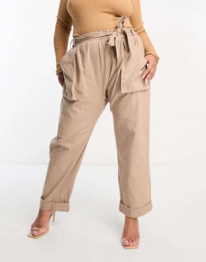 Бежевые брюки в стиле милитари из льна с поясом River Island. Цвет: бежевый