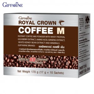 Royal Crown Coffee M, Растворимый кофе со сывороточным протеином, ягодами годжи, женьшенем, экстрактом белой фасоли, аминокислоты, 17 г по 10 пакетиков 41211 Giffarine