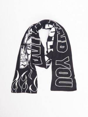 Вязаный трикотажный шарф с надписями zolla. Цвет: черный