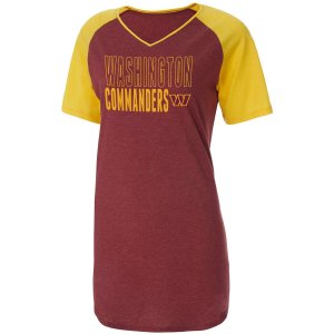 Женская спортивная ночная рубашка с v-образным вырезом реглан, бордовый/золотой цвет Washington Football Team Concepts Unbranded