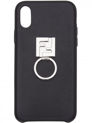 Чехол для iPhone X с кольцом и логотипом FF Fendi. Цвет: черный