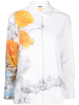 Поплиновая рубашка с цветочным принтом Adam Lippes. Цвет: белый