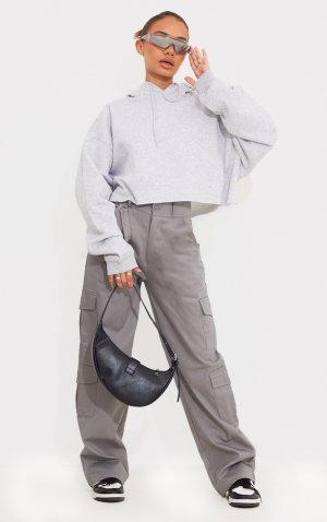 Брюки-карго с прямыми штанинами миниатюрного серого цвета из твила карманами по бокам PrettyLittleThing