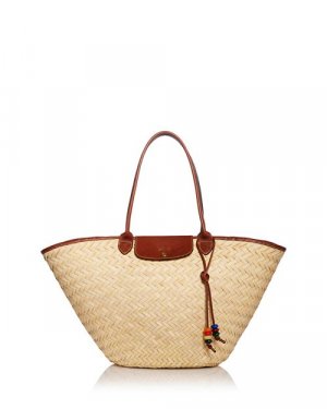 Большая сумка-тоут Le Panier Pliage Tresse , цвет Tan/Beige Longchamp